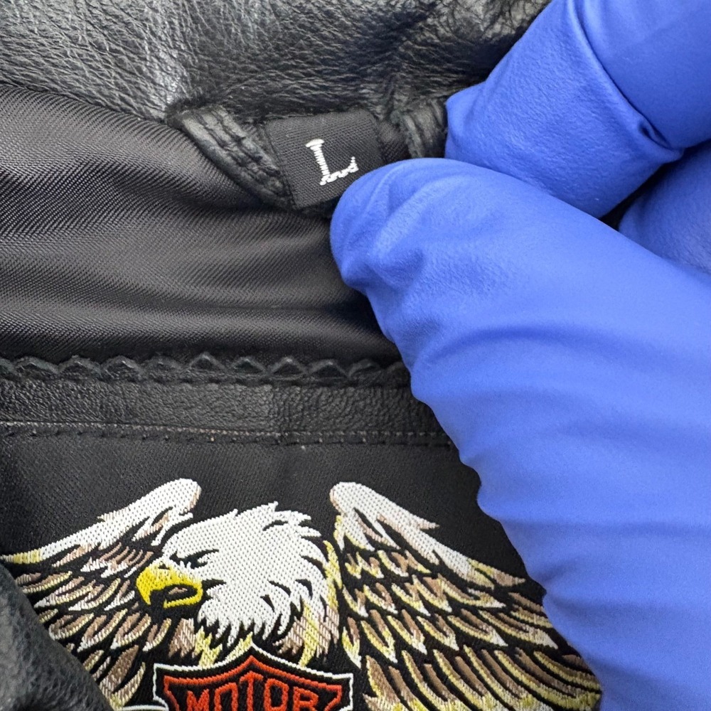 Harley Davidson Womens Leather Jacket Black Large Embroidered Logo Pockets - Picture 10 of 16